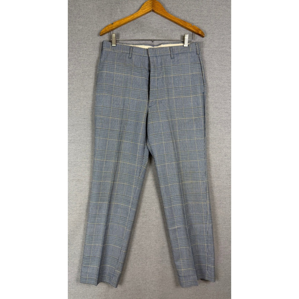 Vintage Farah Mens Blue Glen Plaid Trousers Made in USA Talon Zip 32x29